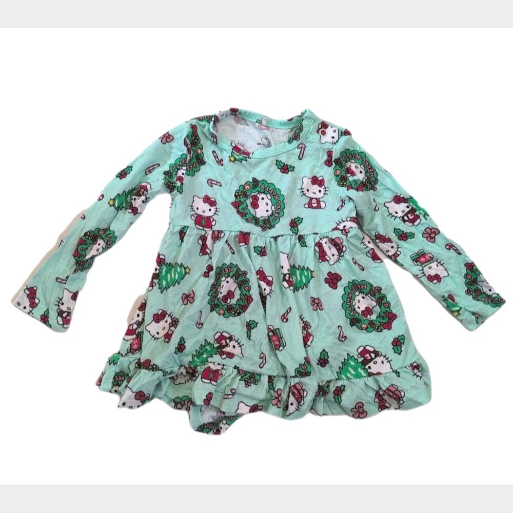 Posh Peanut Hello Kitty Wreath Long Sleeve Ruffled Bodysuit Dress Size 6-12 M